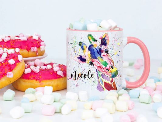 Personalised Giraffe Mug, Watercolour Giraffe, Giraffe Gift, Friend Gift, Giraffe Mug Gift Set