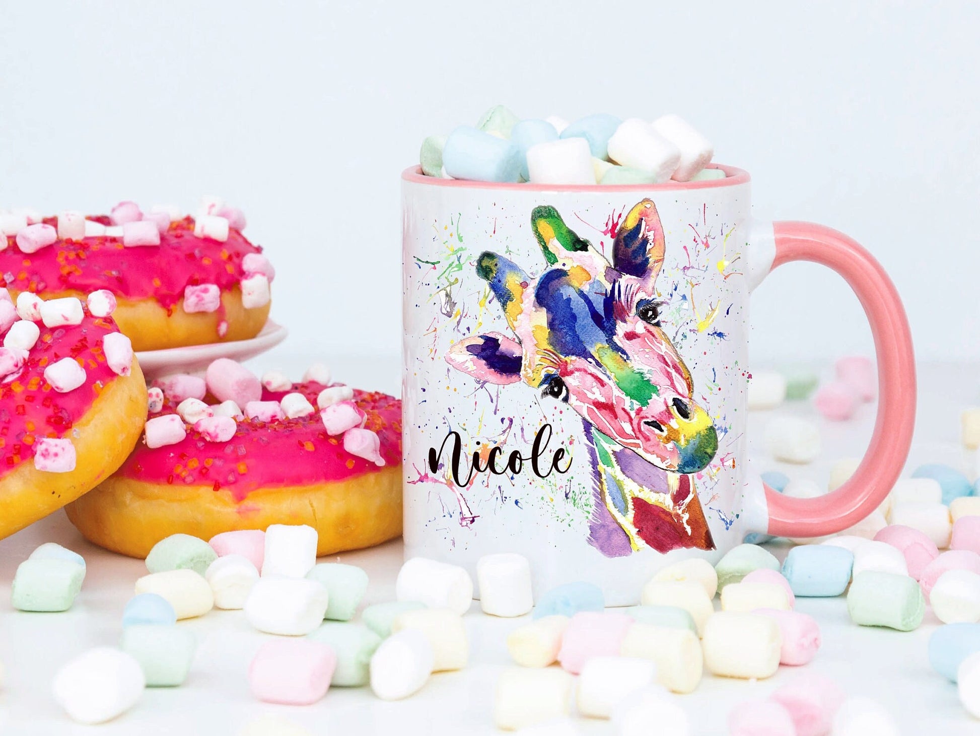 Personalised Giraffe Mug, Watercolour Giraffe, Giraffe Gift, Friend Gift, Giraffe Mug Gift Set