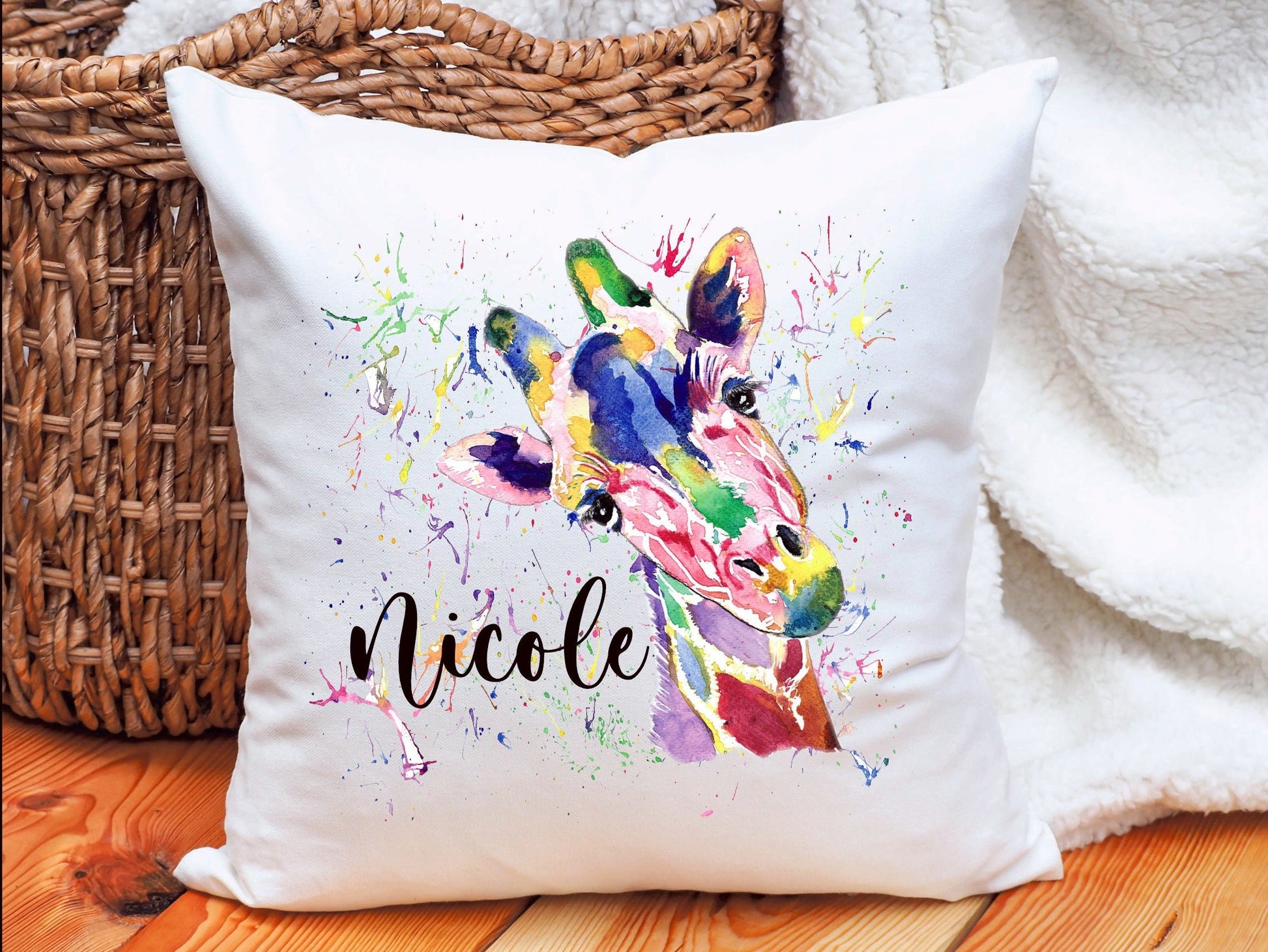 Giraffe Cushion Gift, Personalised Giraffe Cushion Gift, Friend Gift