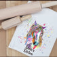 Personalised Horse T-Towel, Watercolour Horse T-Towel, Gifts For The Home, Homewear Gifts.