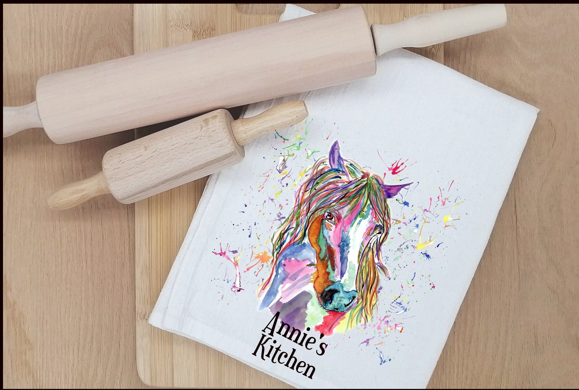 Personalised Horse T-Towel, Watercolour Horse T-Towel, Gifts For The Home, Homewear Gifts.