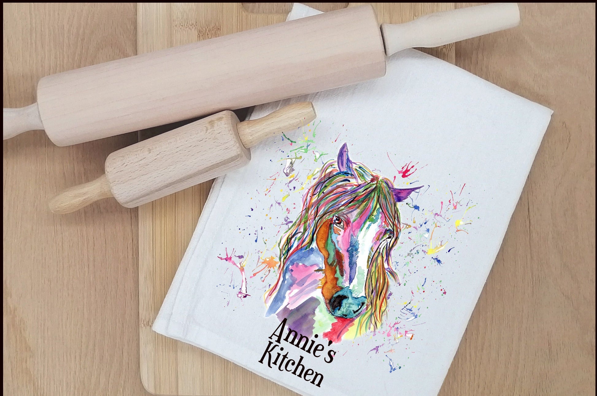 Personalised Horse T-Towel, Watercolour Horse T-Towel, Gifts For The Home, Homewear Gifts.