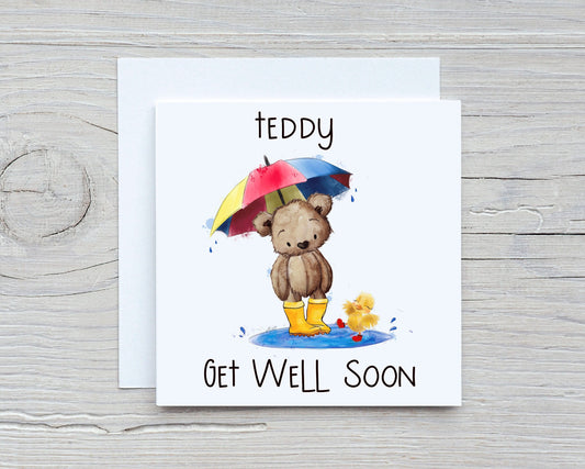Personalised Get Well Soon Card, Teddy Bear Get Well Soon Card