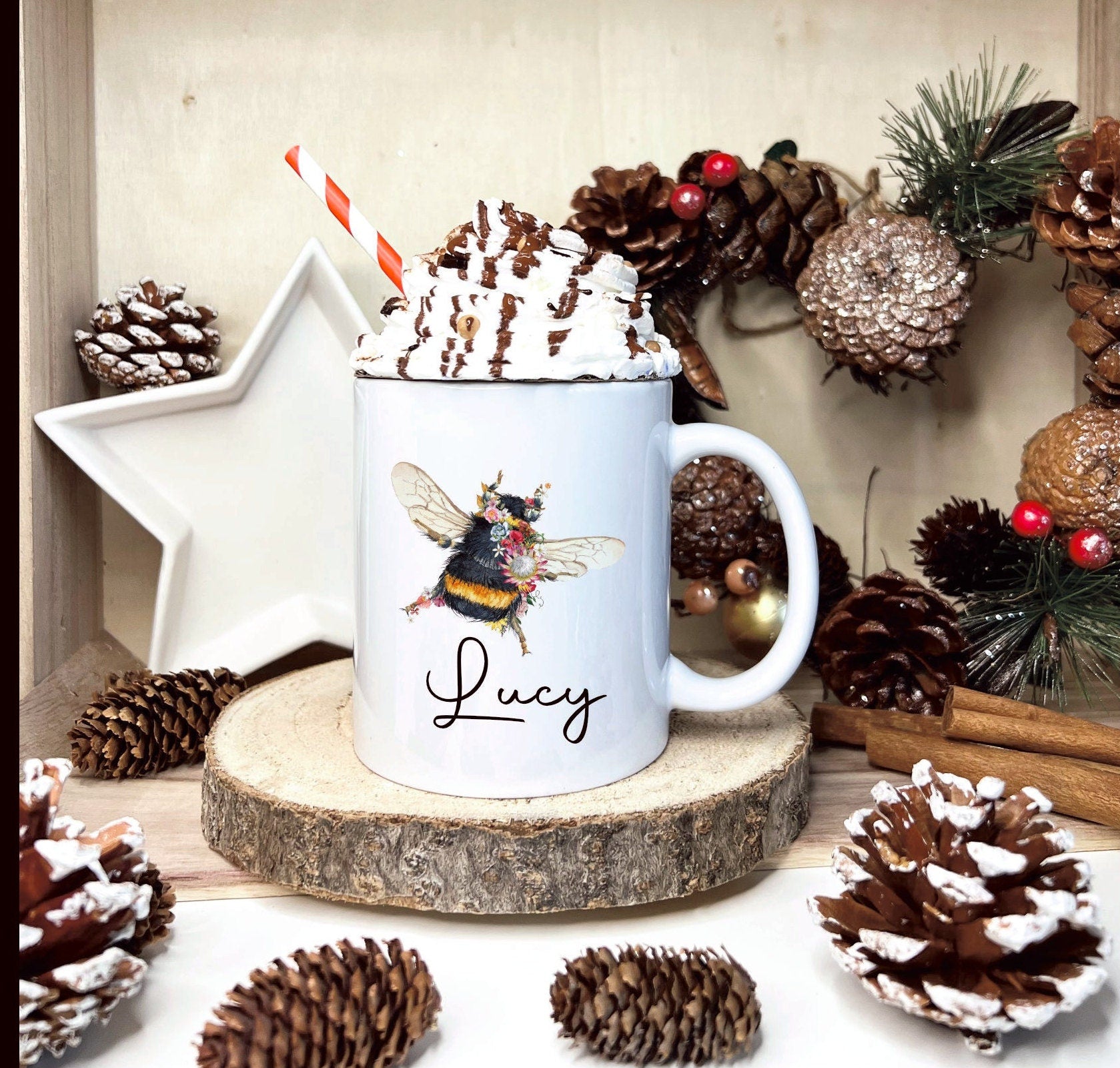 Personalised Bee Mug, Bumble Bee Mug Gift Set, Bee Gifts, Bumble Bee Gift, Secret Santa, Stocking Filler, Gifts For Her