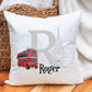 Personalised London Bus Cushion, Big Ben Cushion Gift, Personalised Retirement Gift