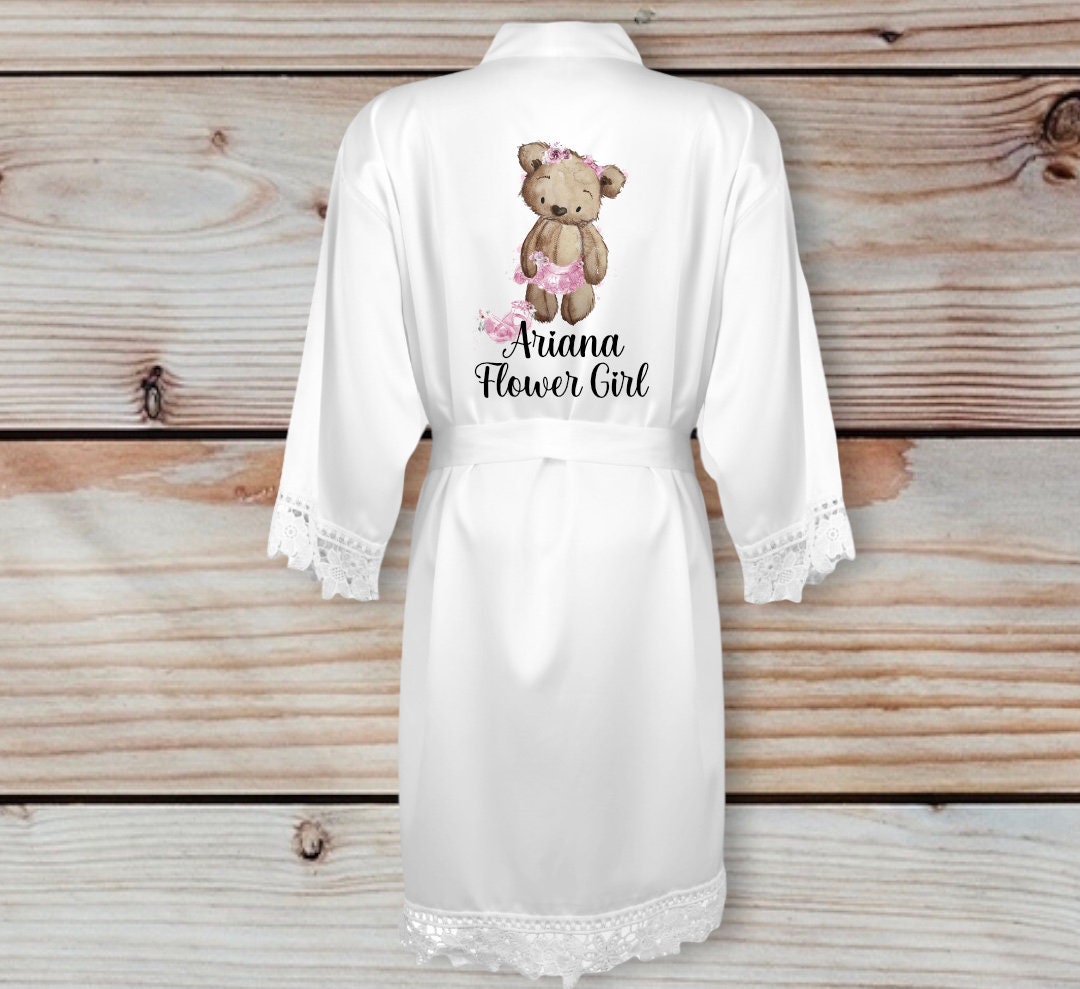 Flower Girl Robe, Personalised Flower Girl Dressing Gown, Kids Satin Flower Girl Robe