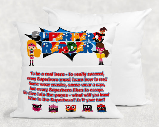 Super Hero Book Cushion, Personalised Superhero Book Cushion, Super Hero Pillow Cover & Insert