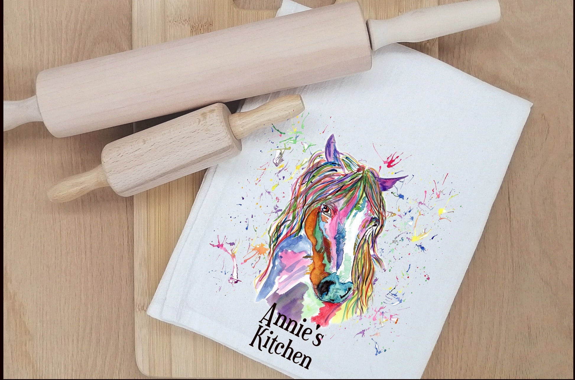 Personalised Horse T-Towel, Watercolour Horse T-Towel, Gifts For The Home, Homewear Gifts.