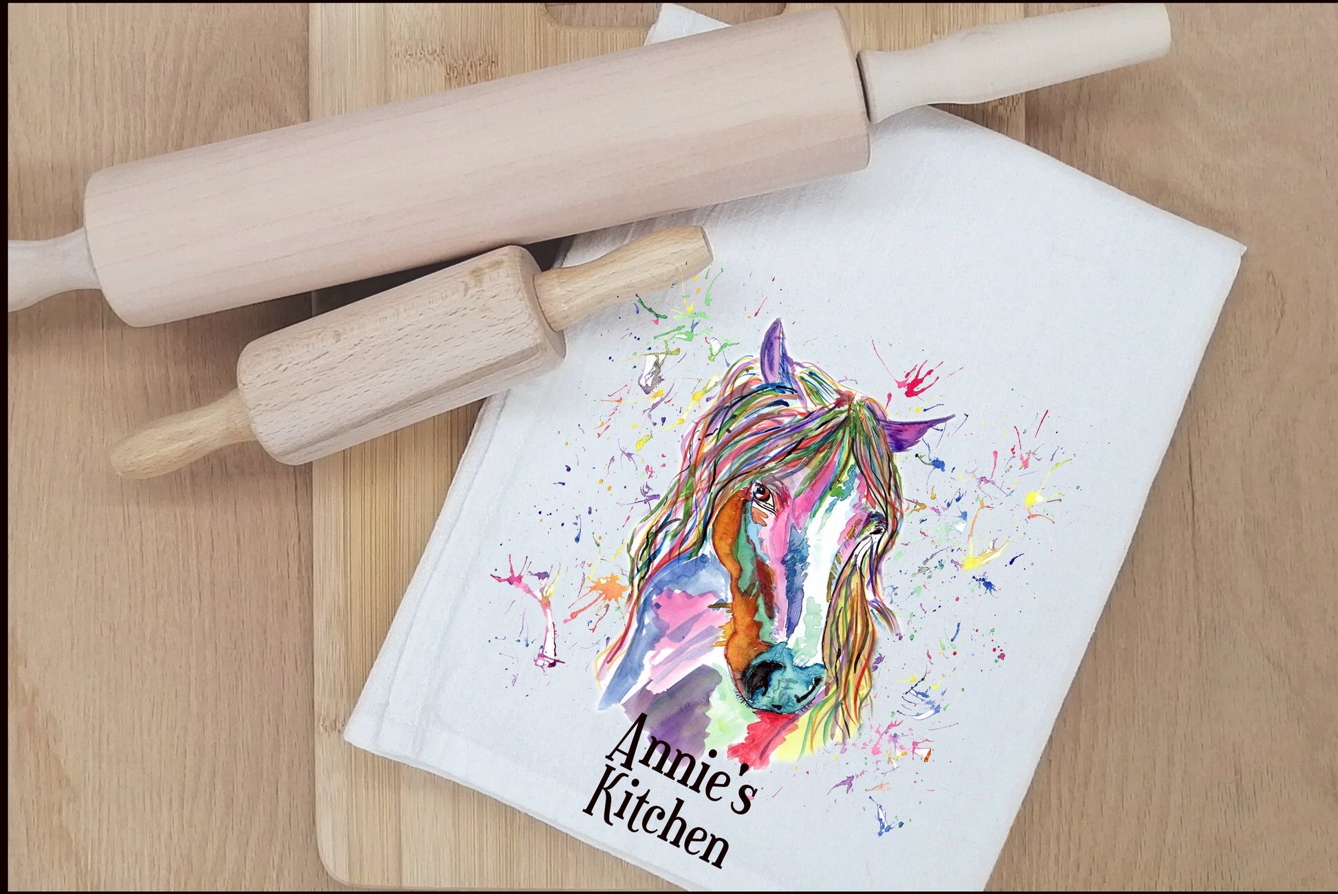 Personalised Horse T-Towel, Watercolour Horse T-Towel, Gifts For The Home, Homewear Gifts.