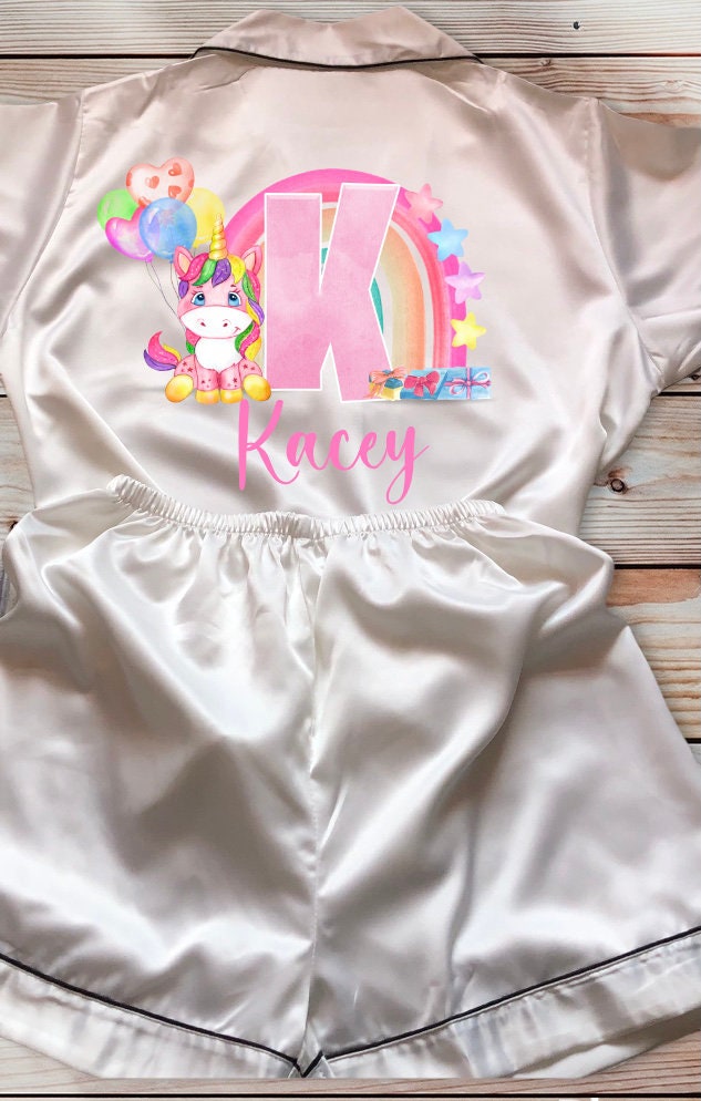 Kids Personalised Dressing Gown, Children's Satin Robe, Unicorn Satin Robe
