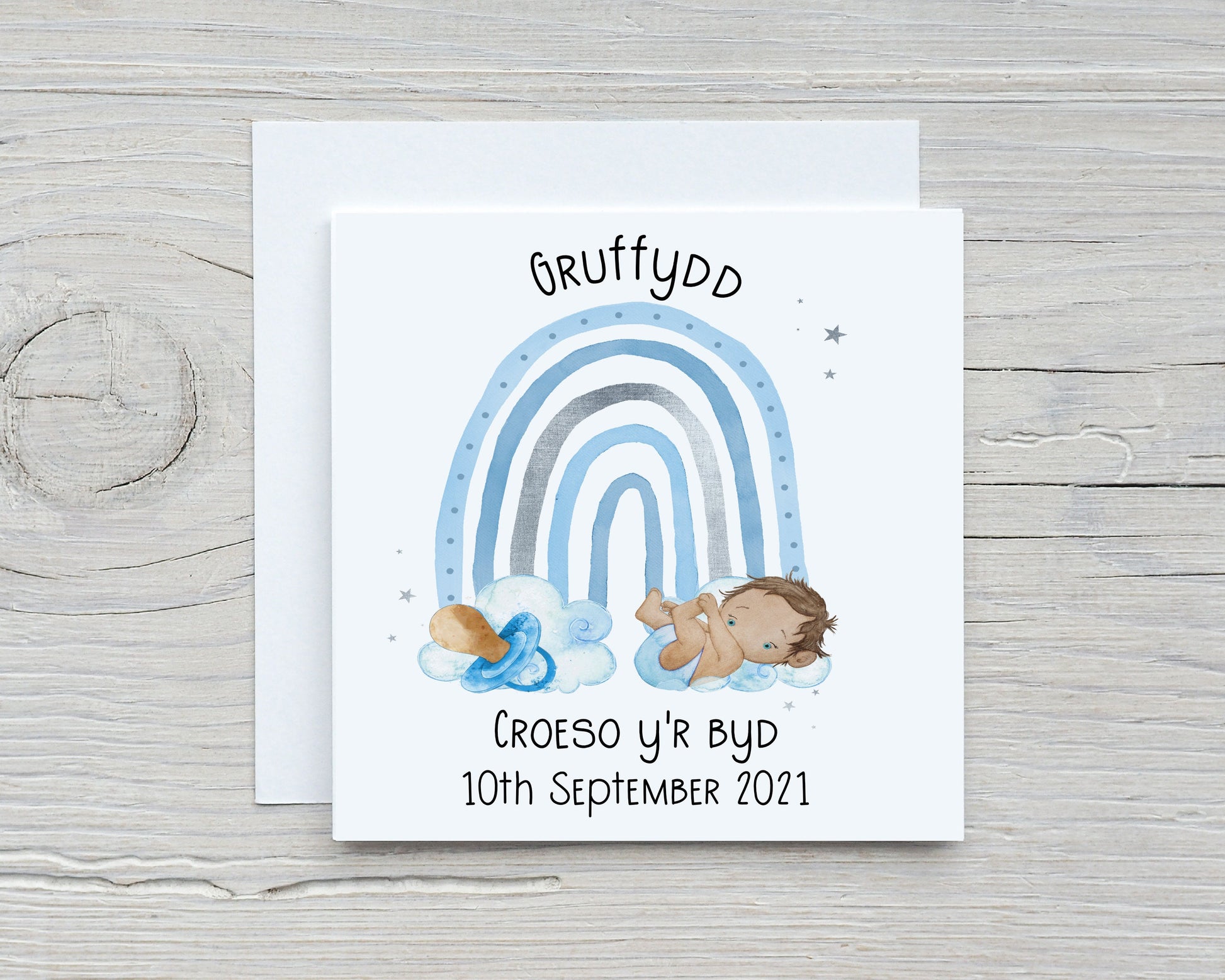 Cerdyn personol Baban Newydd, Welsh New Baby Card, Croeso y'r byd, Congratulations New Baby Gift, Personalised New Baby Girl Card