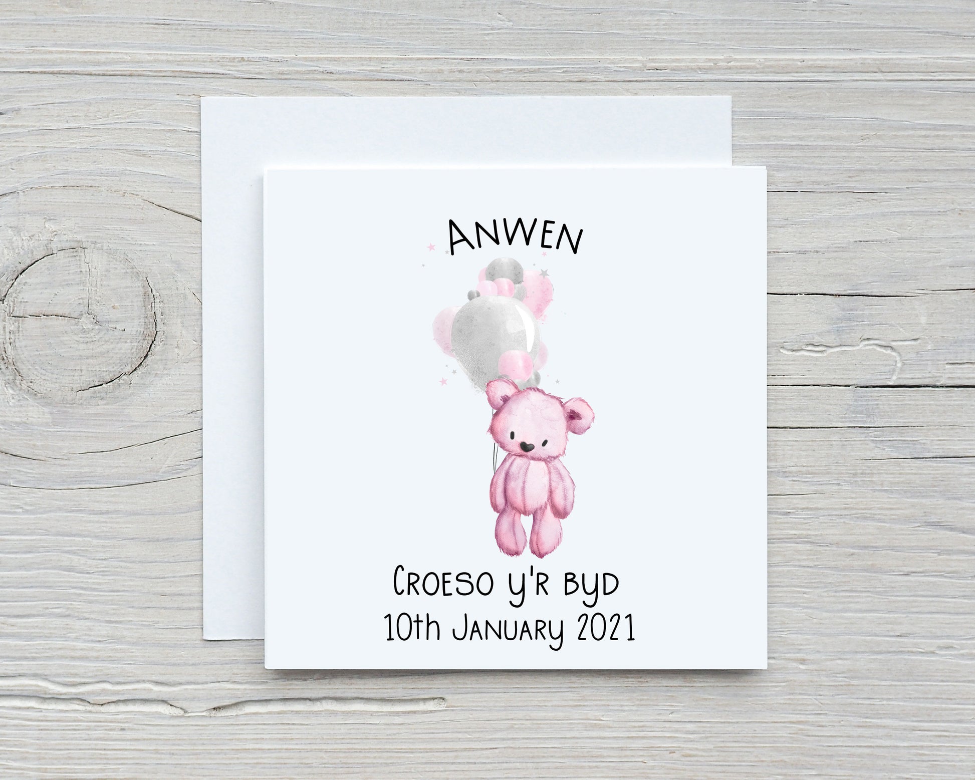 New Baby Card, Welsh New Baby Card, Croeso y'r byd, Congratulations New Baby Gift, Personalised New Baby Girl Card, New Baby Boy Card
