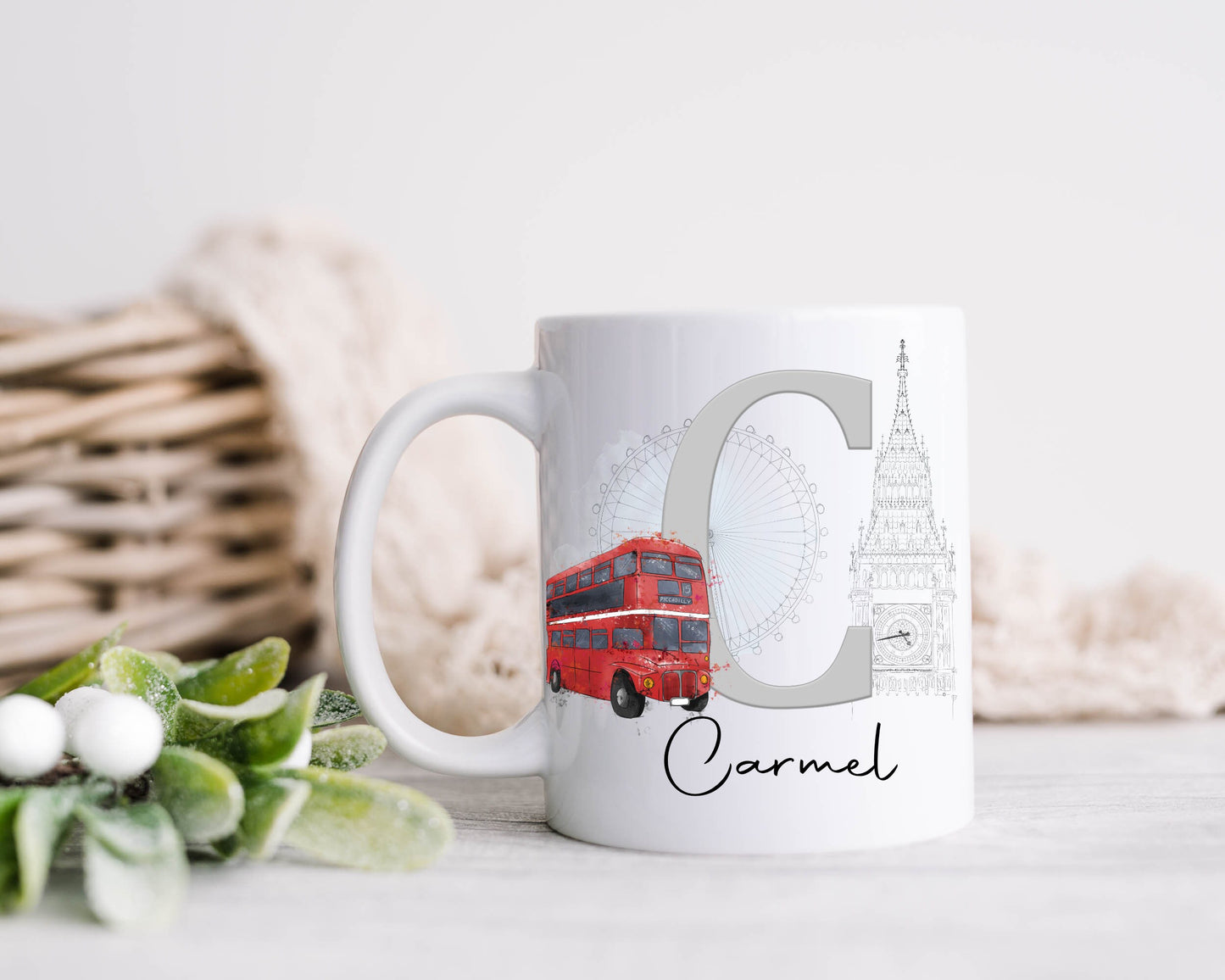 Personalised London Bus Mug, Big Ben Mug, London Themed Mug Gift Set, Gift For Him, Gift For Her, Birthday Gift