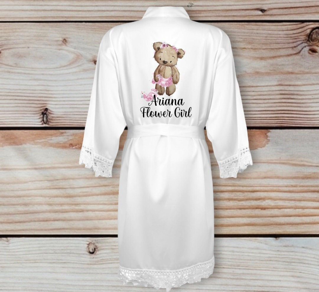 Flower Girl Robe, Personalised Flower Girl Dressing Gown, Kids Satin Flower Girl Robe