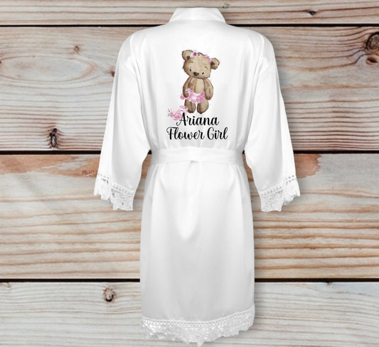 Flower Girl Robe, Personalised Flower Girl Dressing Gown, Kids Satin Flower Girl Robe