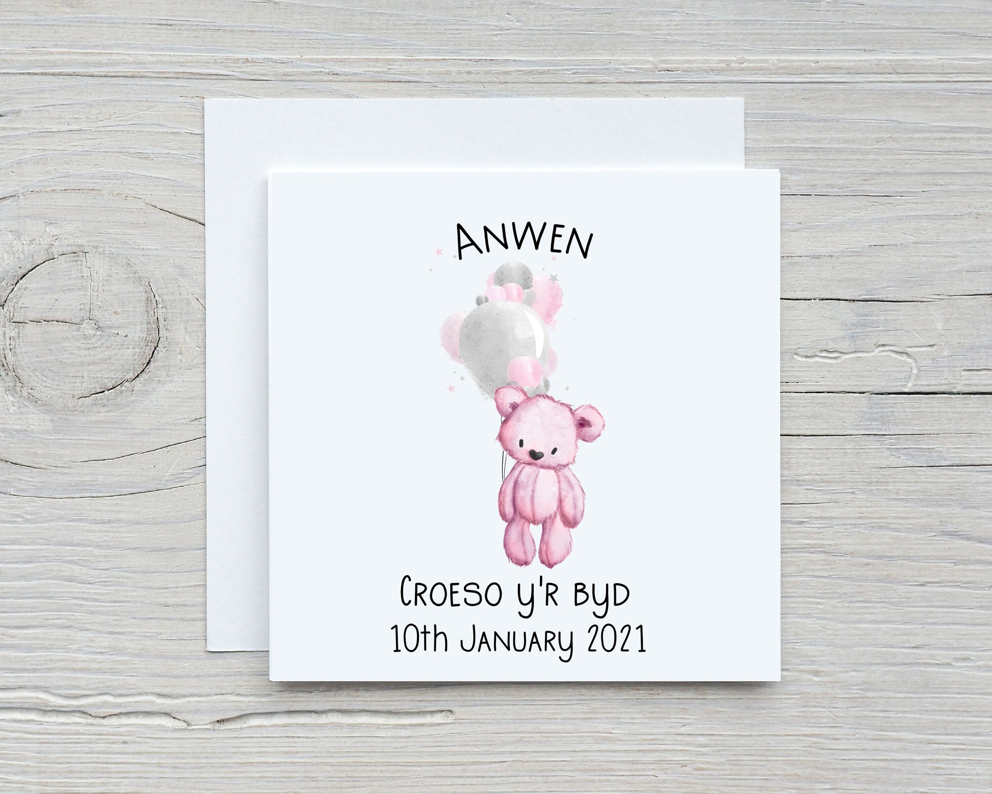 New Baby Card, Welsh New Baby Card, Croeso y'r byd, Congratulations New Baby Gift, Personalised New Baby Girl Card, New Baby Boy Card