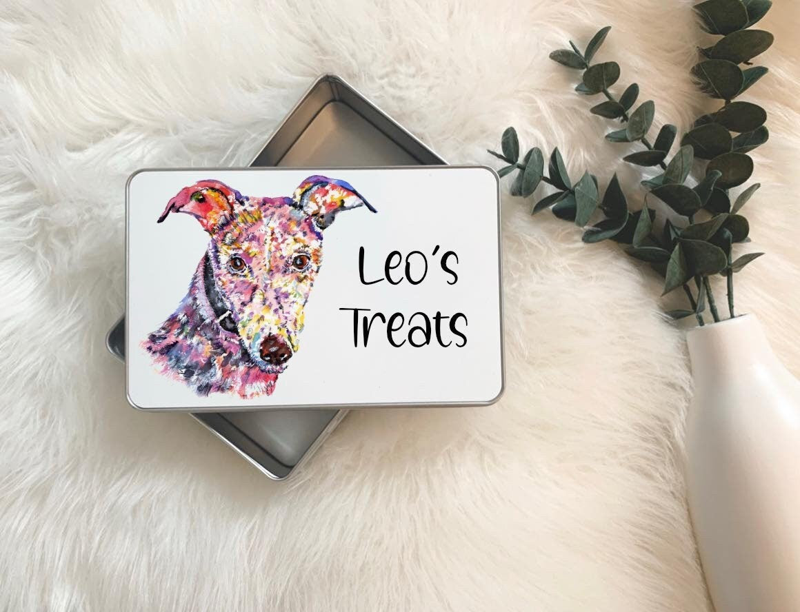 Lurcher Dog Treat Tin, Dog Treat Bag, Greyhound Gift, Whippet Treat Tin, Dog Treat Pouch