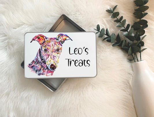Lurcher Dog Treat Tin, Dog Treat Bag, Greyhound Gift, Whippet Treat Tin, Dog Treat Pouch