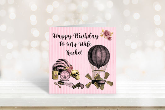 Steam Punk Birthday Card, Wife Birthday Card, Birthday Card For Her, Daughter-In-Law Birthday Card, Fiancé Birthday Card, Girlfriend Card