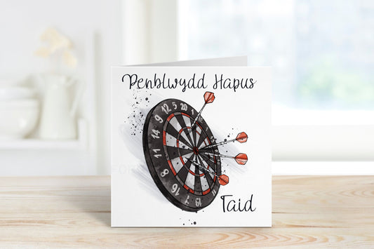 Welsh Birthday Card, Welsh Birthday Card For Dad, Dart Birthday Card, Dart Board Birthday, Welsh Birthday Taid, Personalised Birthday Card