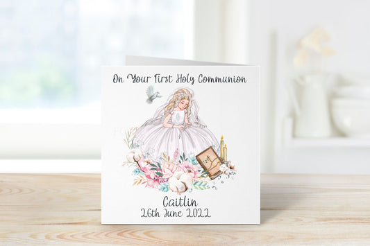 First Holy Communion Card, Holy Communion Card For Girls, Holy Communion Card For Daughter, Holy Communion Card For Granddaughter