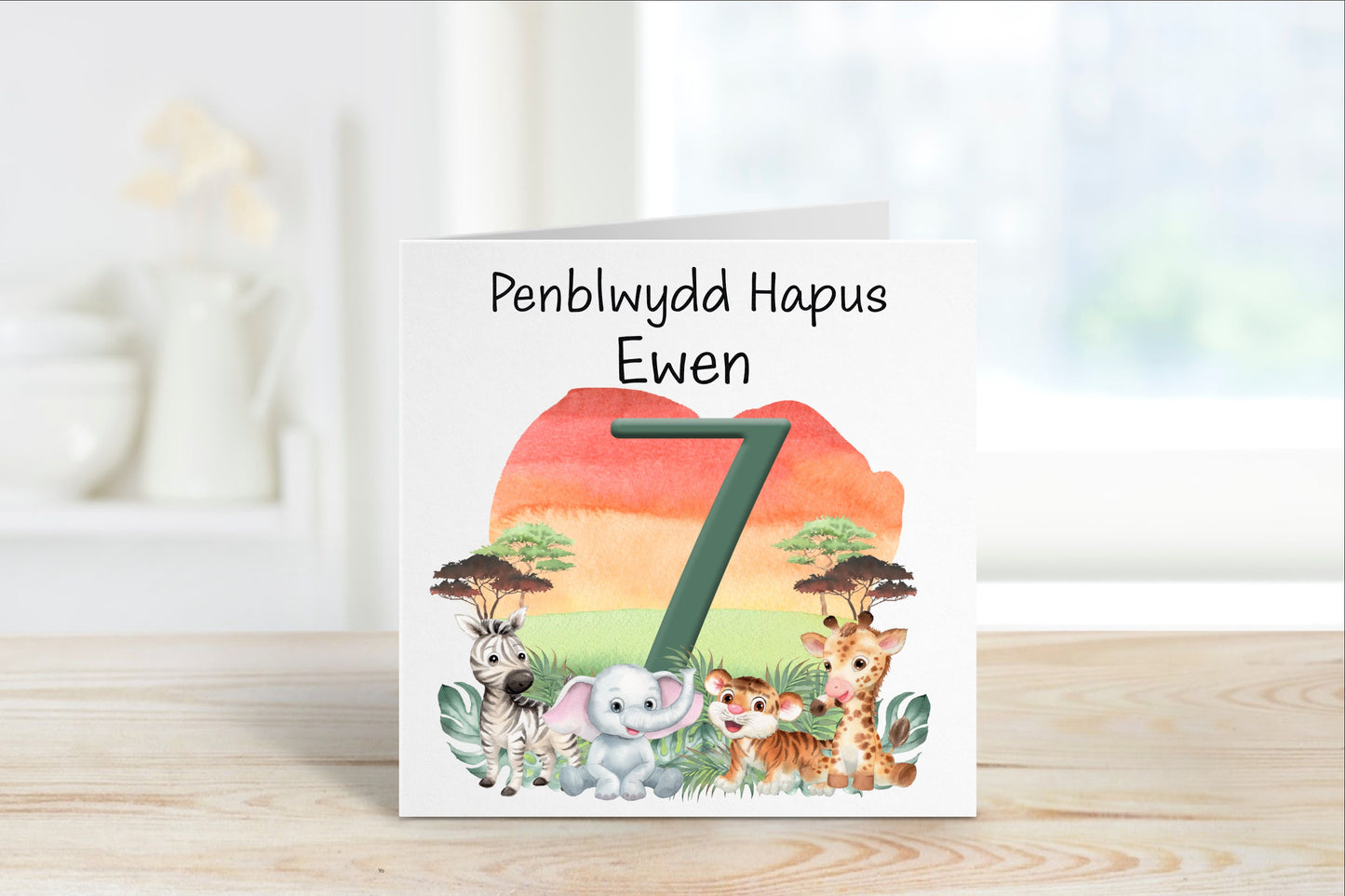 Welsh Birthday Card, Personalised Birthday Card For Kids, Any Age Birthday Badge, Safari Badge, Badge For Boys, Badge For Girls