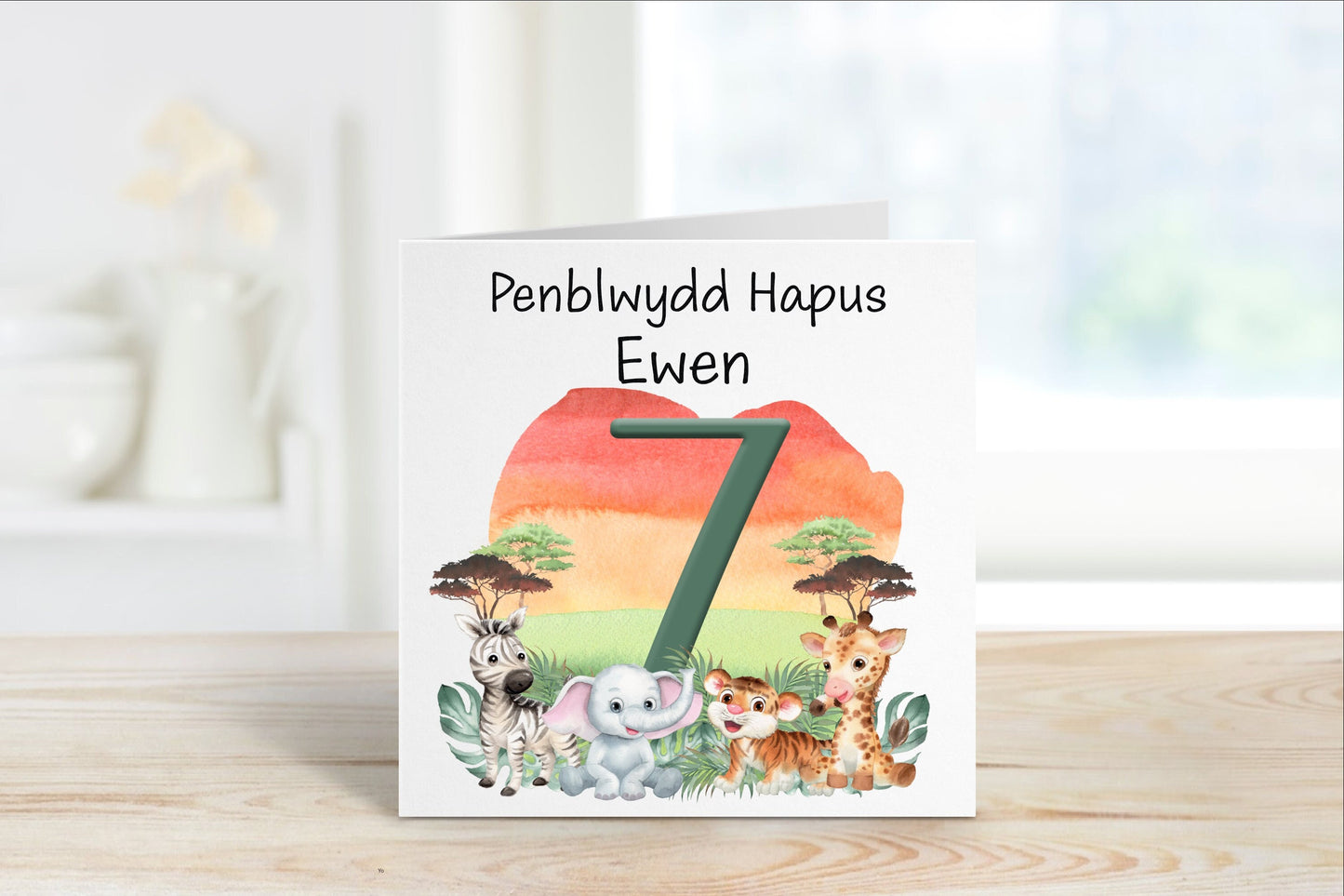 Welsh Birthday Card, Personalised Birthday Card For Kids, Any Age Birthday Badge, Safari Badge, Badge For Boys, Badge For Girls