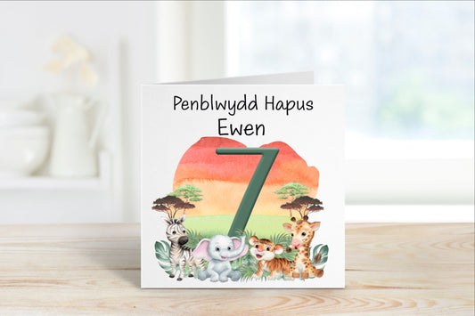 Welsh Birthday Card, Personalised Birthday Card For Kids, Any Age Birthday Badge, Safari Badge, Badge For Boys, Badge For Girls