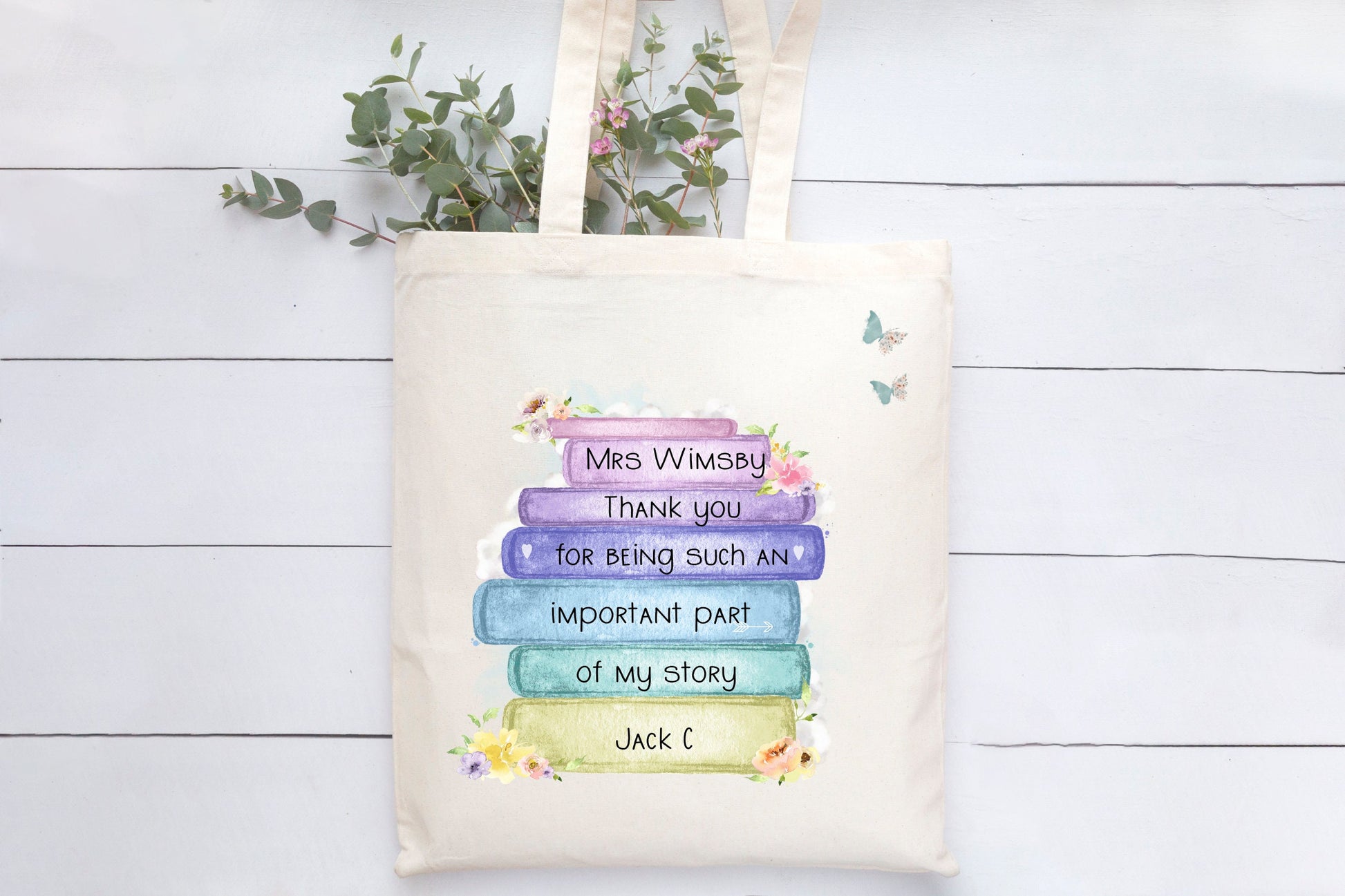 Teacher Gifts, Teacher Tote Bag, Personalised Book Bag, Personalised Teacher Bag,