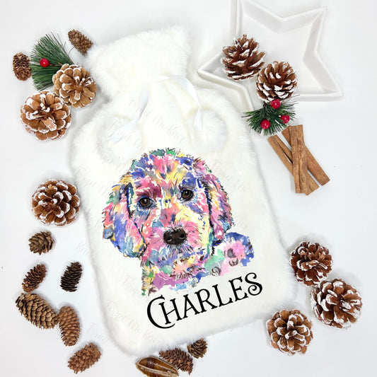 Hot Water Bottle, Personalised Hot Water Bottle, Cavapoo Hot Water Bottle, Christmas Gift For Granddaughter, Christmas Gift For Grandson