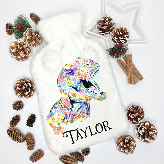 Hot Water Bottle, Personalised Hot Water Bottle, Dinosaur Hot Water Bottle, T-Rex Gift, Christmas Gift For Grandson
