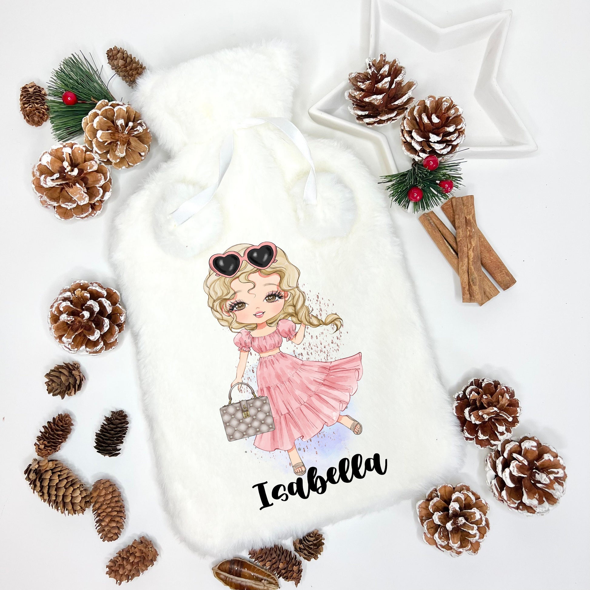 Fluffy Hot Water Bottle, Personalised Hot Water Bottle, Christmas Gift For Girls, Christmas Gift For Granddaughter, Christmas Gift Daughter