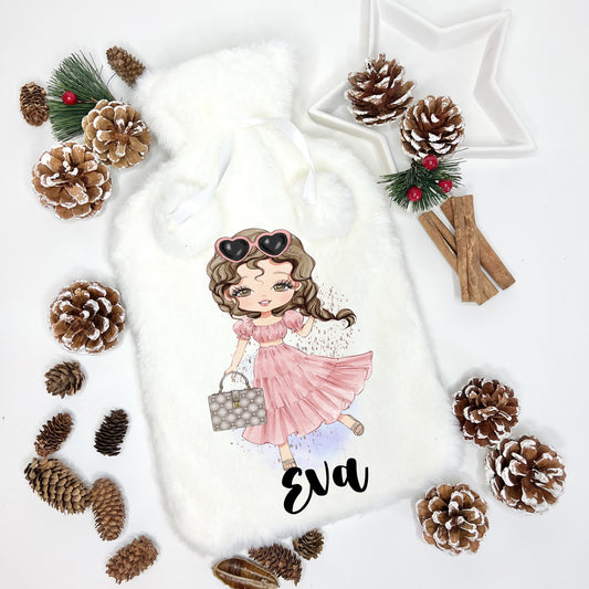 Fluffy Hot Water Bottle, Personalised Hot Water Bottle, Christmas Gift For Girls, Christmas Gift For Granddaughter, Christmas Gift Daughter