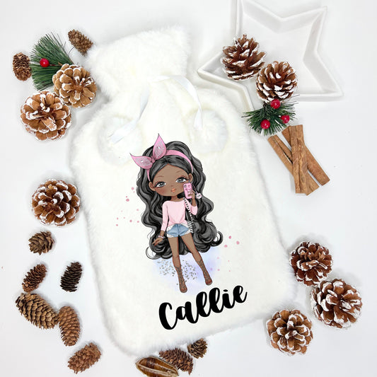 Hot Water Bottle, Fluffy Hot Water Bottle, Personalised Hot Water Bottle, Christmas Gift Girls, Xmas Gift For Granddaughter, Xmas Daughter