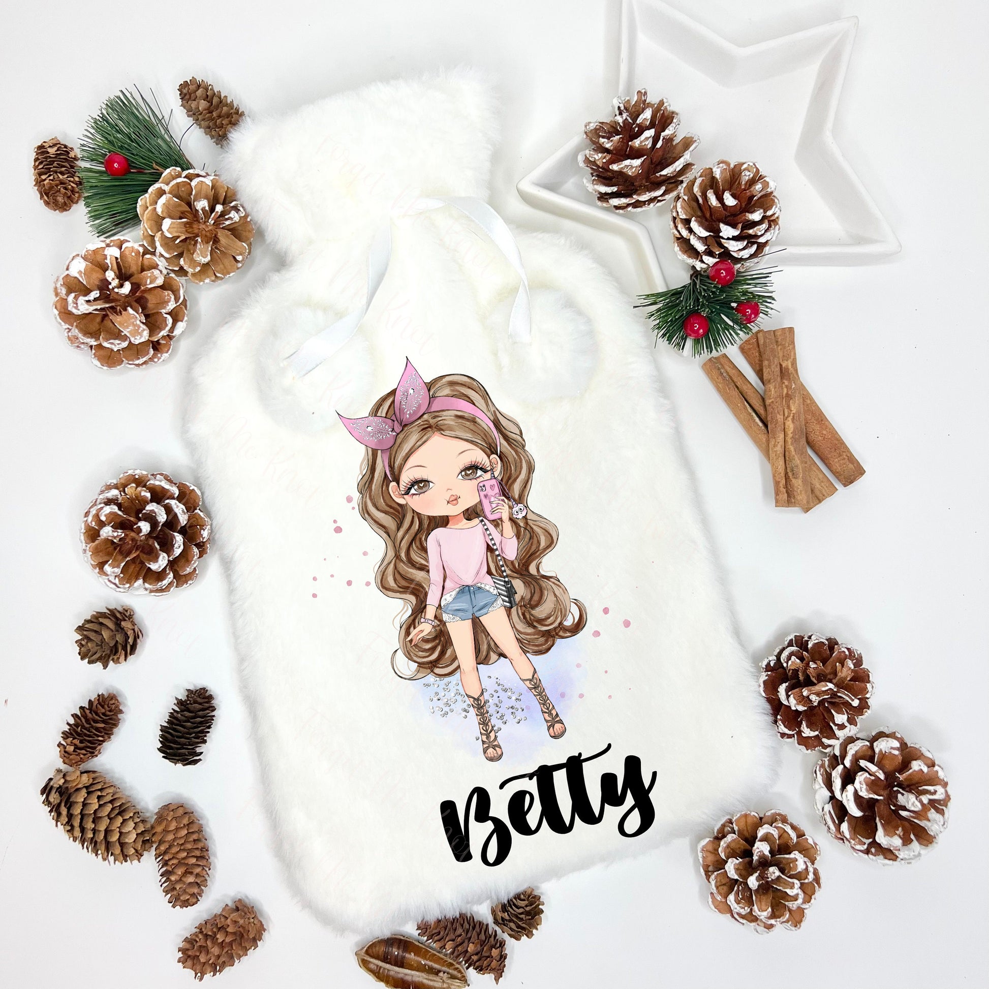 Fluffy Hot Water Bottle, Personalised Hot Water Bottle, Christmas Gift Girls, Xmas Gift For Granddaughter, Xmas Daughter, Hot Water Bottle,