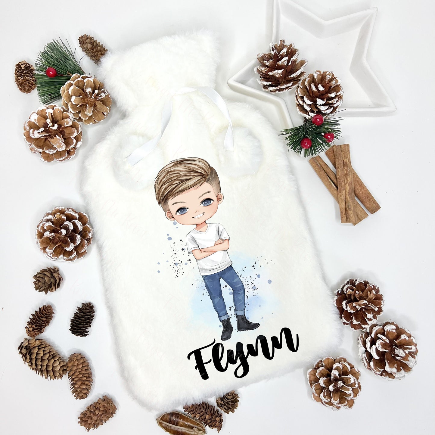 Fluffy Hot Water Bottle, Personalised Hot Water Bottle, Christmas Gift Boys, Xmas Gift For Grandson, Xmas Son, Hot Water Bottle,