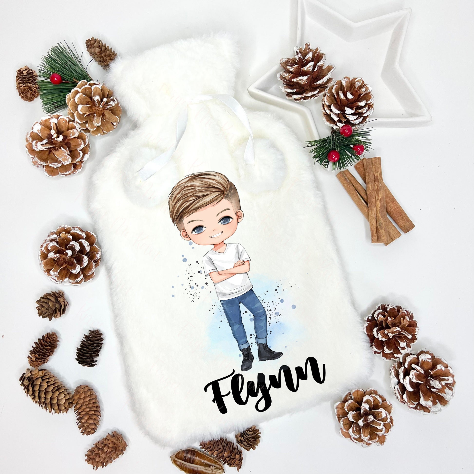 Fluffy Hot Water Bottle, Personalised Hot Water Bottle, Christmas Gift Boys, Xmas Gift For Grandson, Xmas Son, Hot Water Bottle,