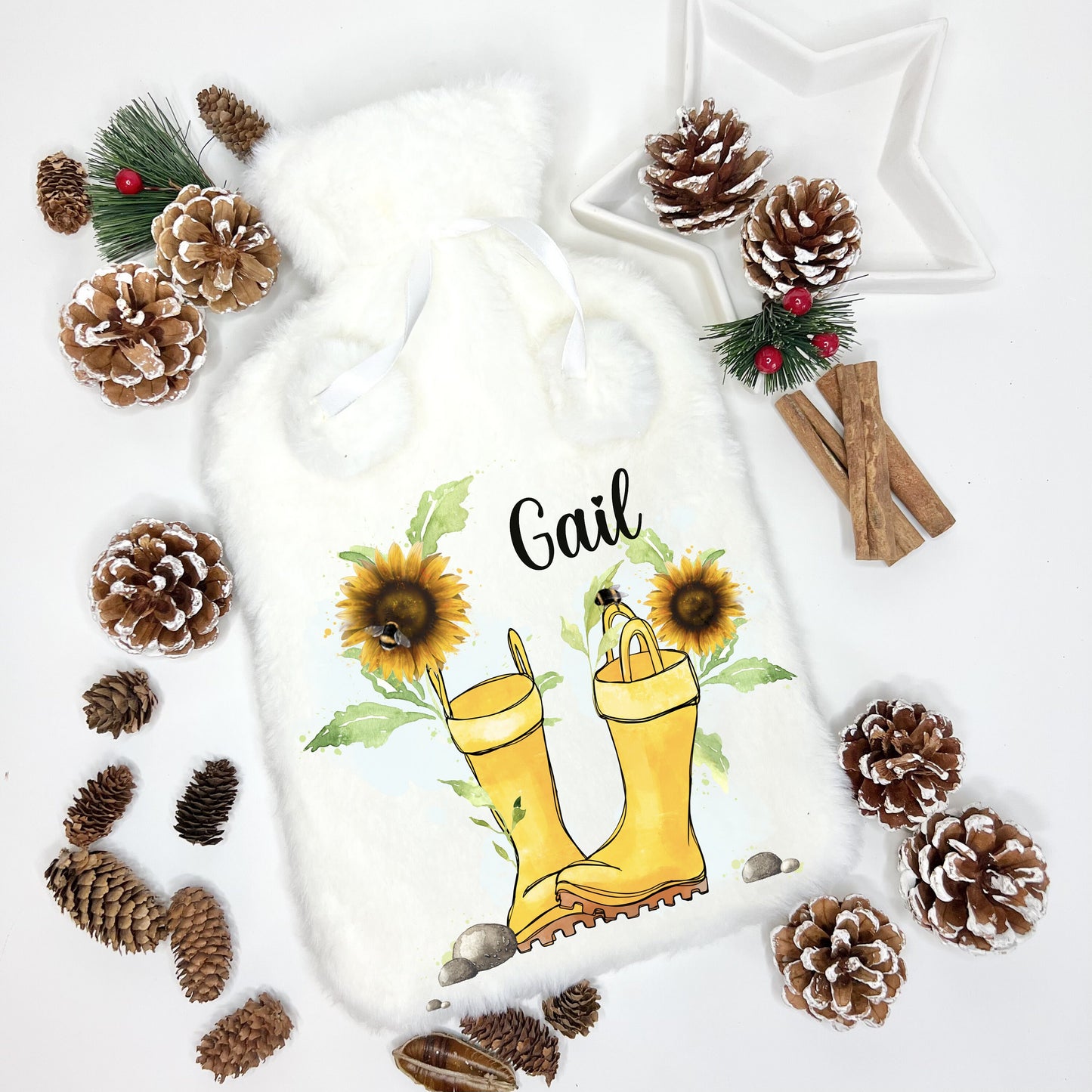 Fluffy Hot Water Bottle, Personalised Hot Water Bottle, Christmas Gift For Friend, Xmas Gift For Grandma, Xmas Grampy, Hot Water Bottle,