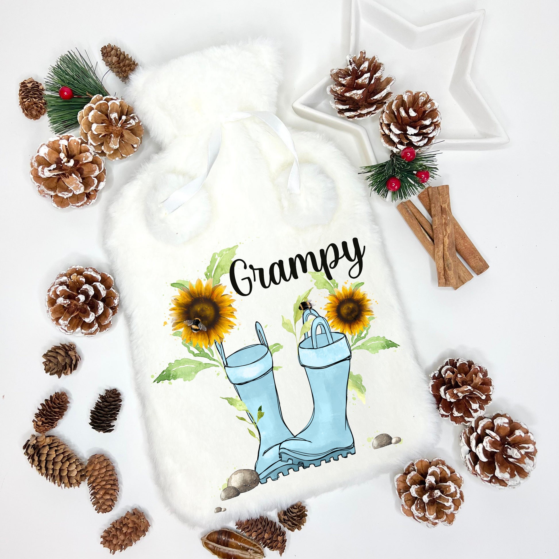 Fluffy Hot Water Bottle, Personalised Hot Water Bottle, Christmas Gift For Friend, Xmas Gift For Grandma, Xmas Grampy, Hot Water Bottle,
