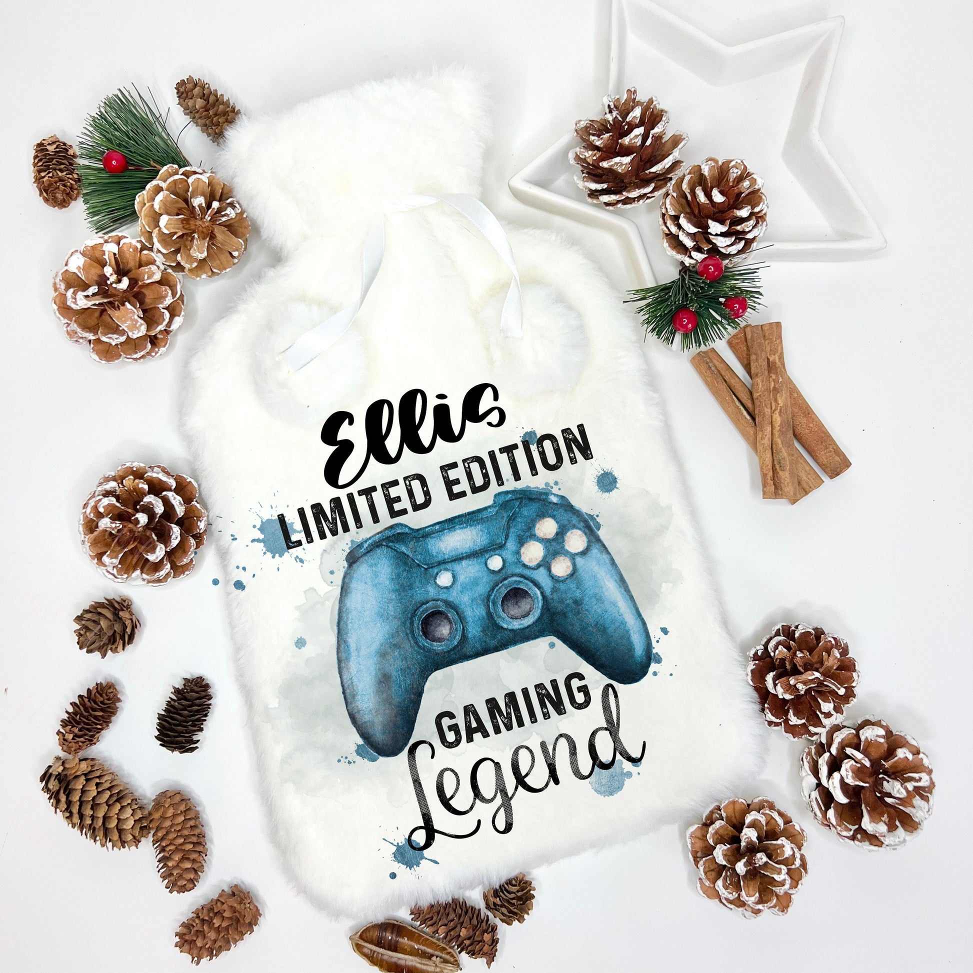 Fluffy Hot Water Bottle, Personalised Hot Water Bottle, Christmas Gift For Grandson, Christmas Gift For Granddaughter, Christmas Gamer Gift