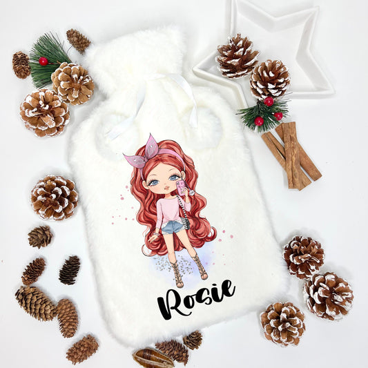 Hot Water Bottle, Fluffy Hot Water Bottle, Personalised Hot Water Bottle, Christmas Gift Girls, Xmas Gift For Granddaughter, Xmas Daughter