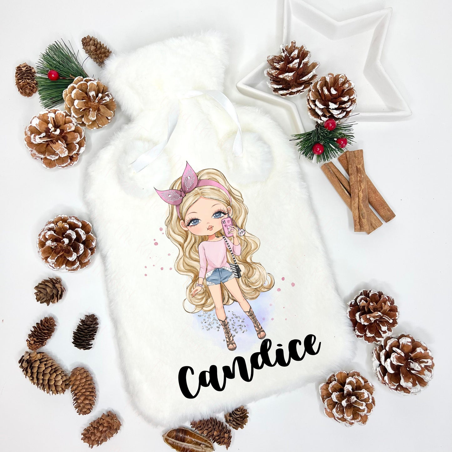Hot Water Bottle, Fluffy Hot Water Bottle, Personalised Hot Water Bottle, Christmas Gift Girls, Xmas Gift For Granddaughter, Xmas Daughter
