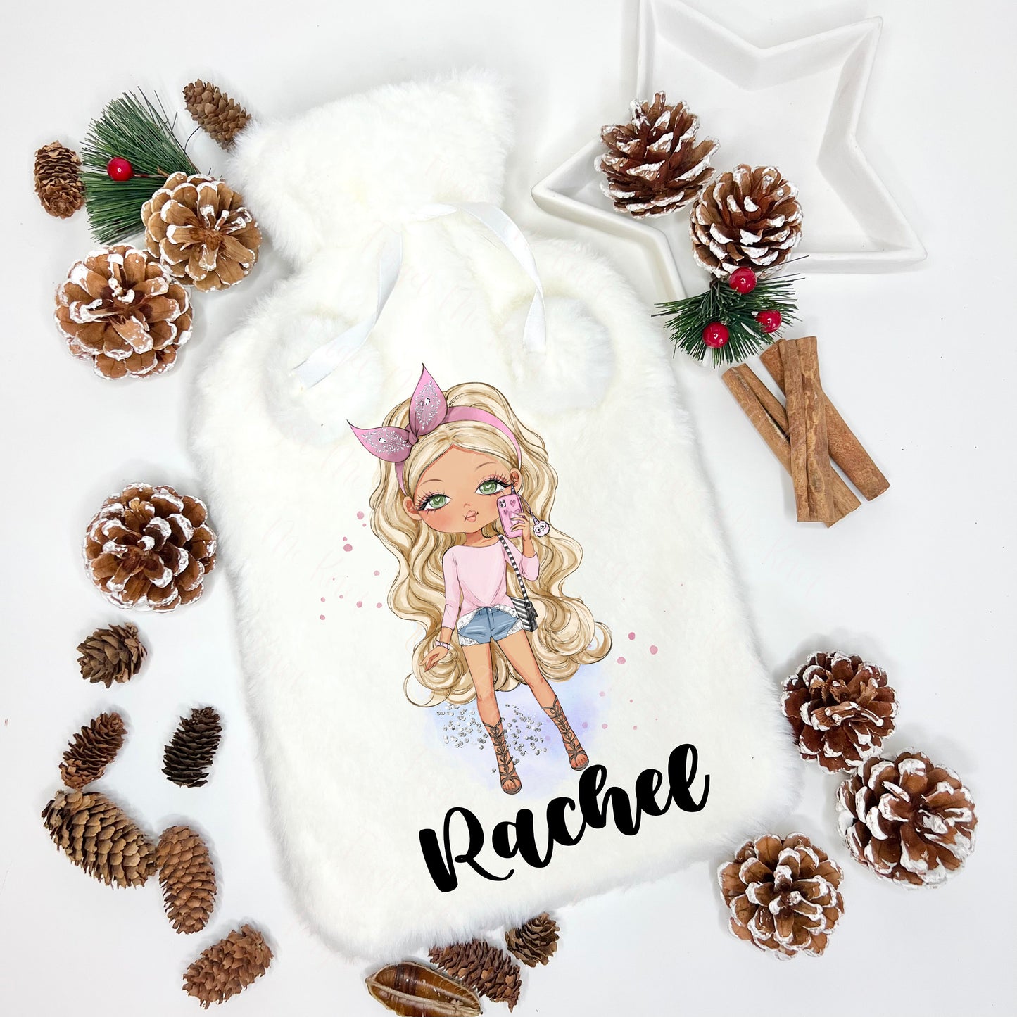 Hot Water Bottle, Fluffy Hot Water Bottle, Personalised Hot Water Bottle, Christmas Gift Girls, Xmas Gift For Granddaughter, Xmas Daughter