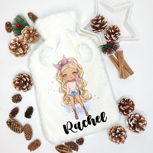 Hot Water Bottle, Fluffy Hot Water Bottle, Personalised Hot Water Bottle, Christmas Gift Girls, Xmas Gift For Granddaughter, Xmas Daughter