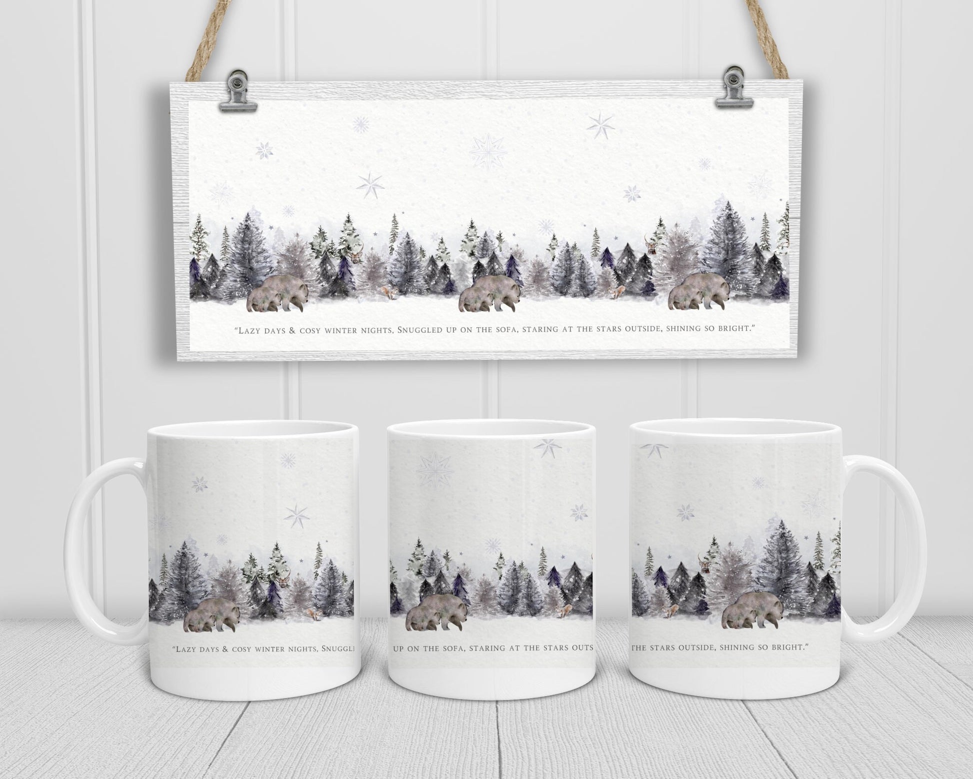 Winter Mug, Christmas Mug, Winter Scene Mug Set, Mug And Coaster Set, Gift For Her, Friend Xmas Gift, Secret Santa Gift, Xmas gift For Him