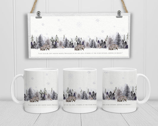 Winter Mug, Christmas Mug, Winter Scene Mug Set, Mug And Coaster Set, Gift For Her, Friend Xmas Gift, Secret Santa Gift, Xmas gift For Him