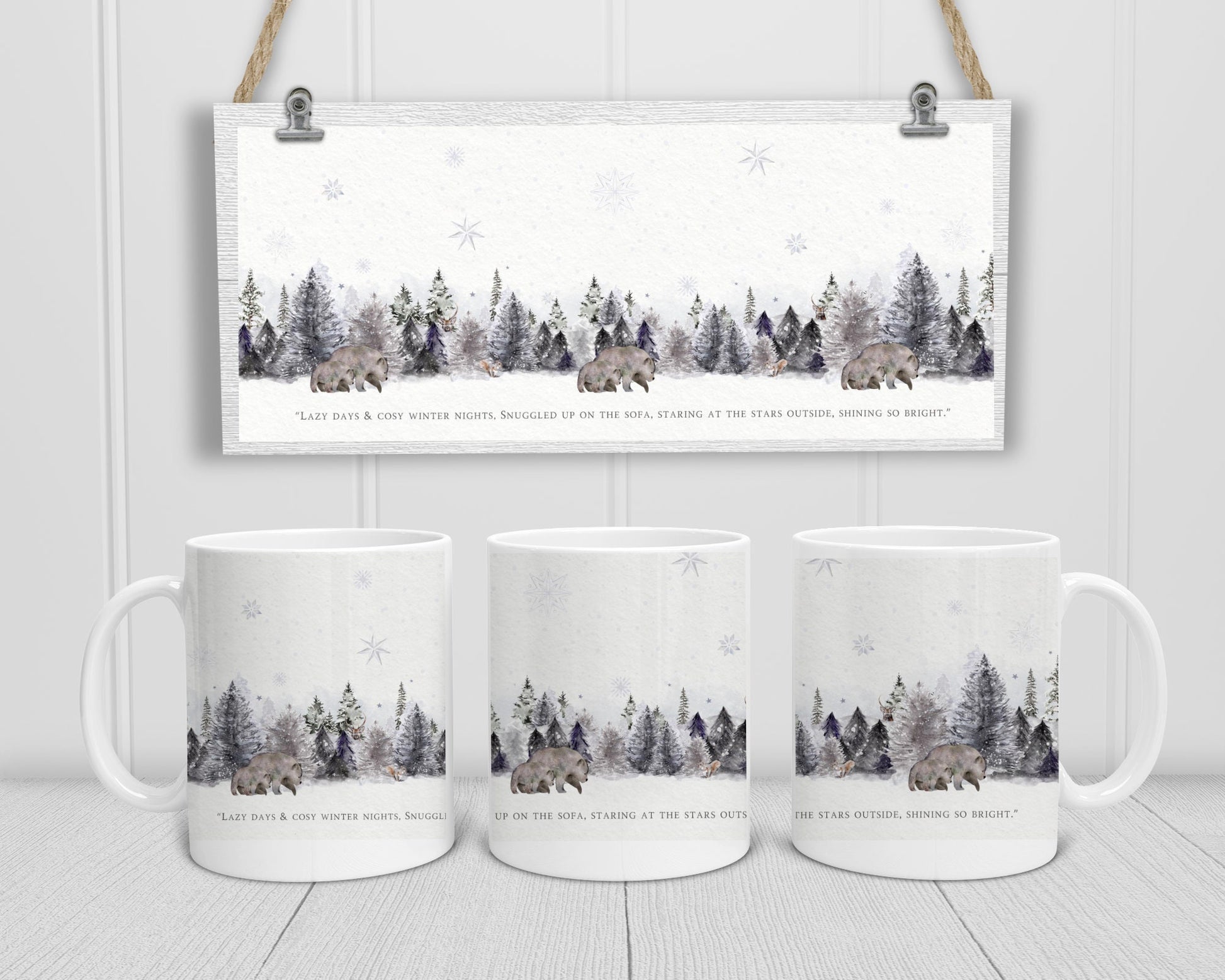 Winter Mug, Christmas Mug, Winter Scene Mug Set, Mug And Coaster Set, Gift For Her, Friend Xmas Gift, Secret Santa Gift, Xmas gift For Him