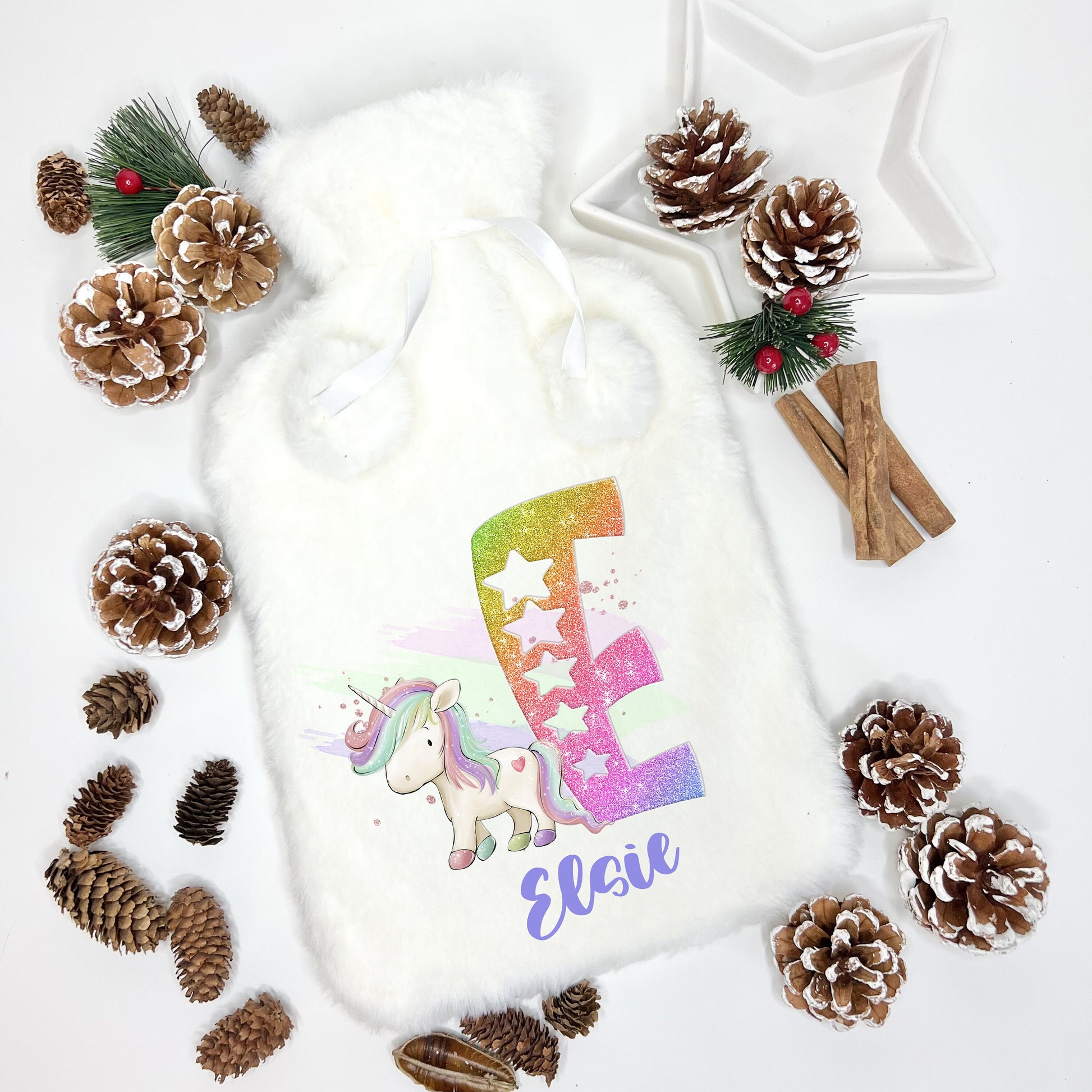 Hot Water Bottle, Fluffy Hot Water Bottle, Personalised Hot Water Bottle, Floral Letter Hot Water Bottle, Unicorn Gift For Girls