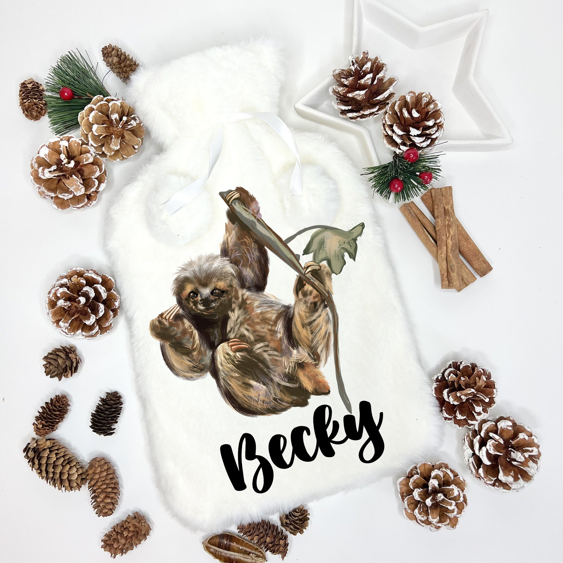 Sloth Gift, Fluffy Hot Water Bottle, Personalised Hot Water Bottle, Christmas Gift Boys, Xmas Gift For Grandson, Hot Water Bottle