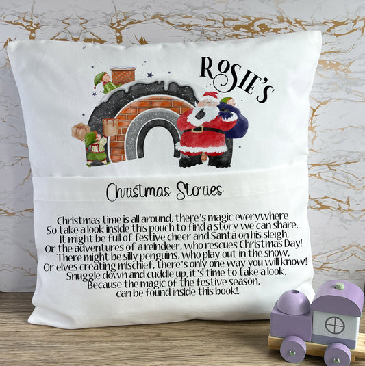 Christmas Book Cushion, Kids Book Cushion, Personalised Book Cushion, Santa Rainbow Book Cushion, Reading Story Pillow
